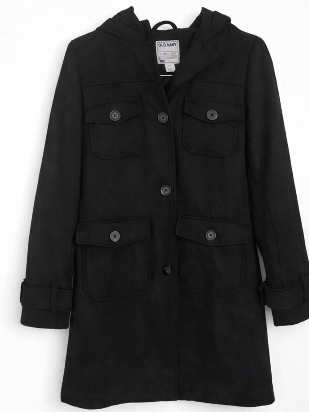Old Navy Wool Women's Black Hooded Button-Front Coat size small